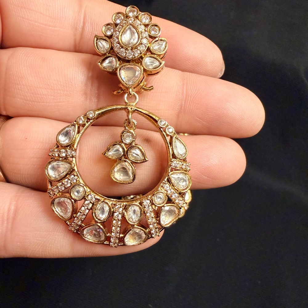 Gold Crystal Hoop Drop Earrings - Elegant Women's Jewelry - Picture 2 of 2